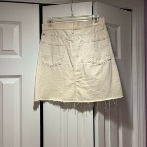Cute mini comes above the knee. Size 27 waist very cute with back pockets